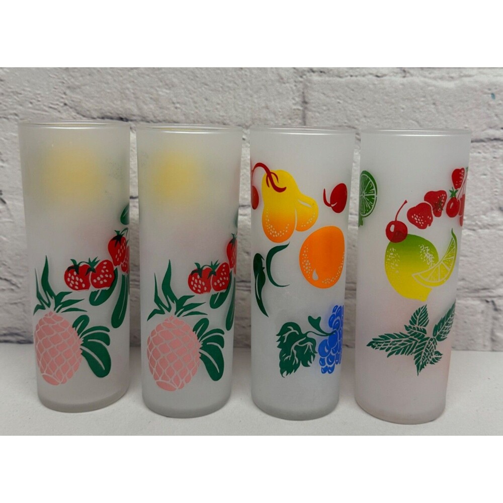 Vtg Federal Glass Frosted Fruit Glasses Tom Collins Iced Tea Tiki Bar Retro Lot